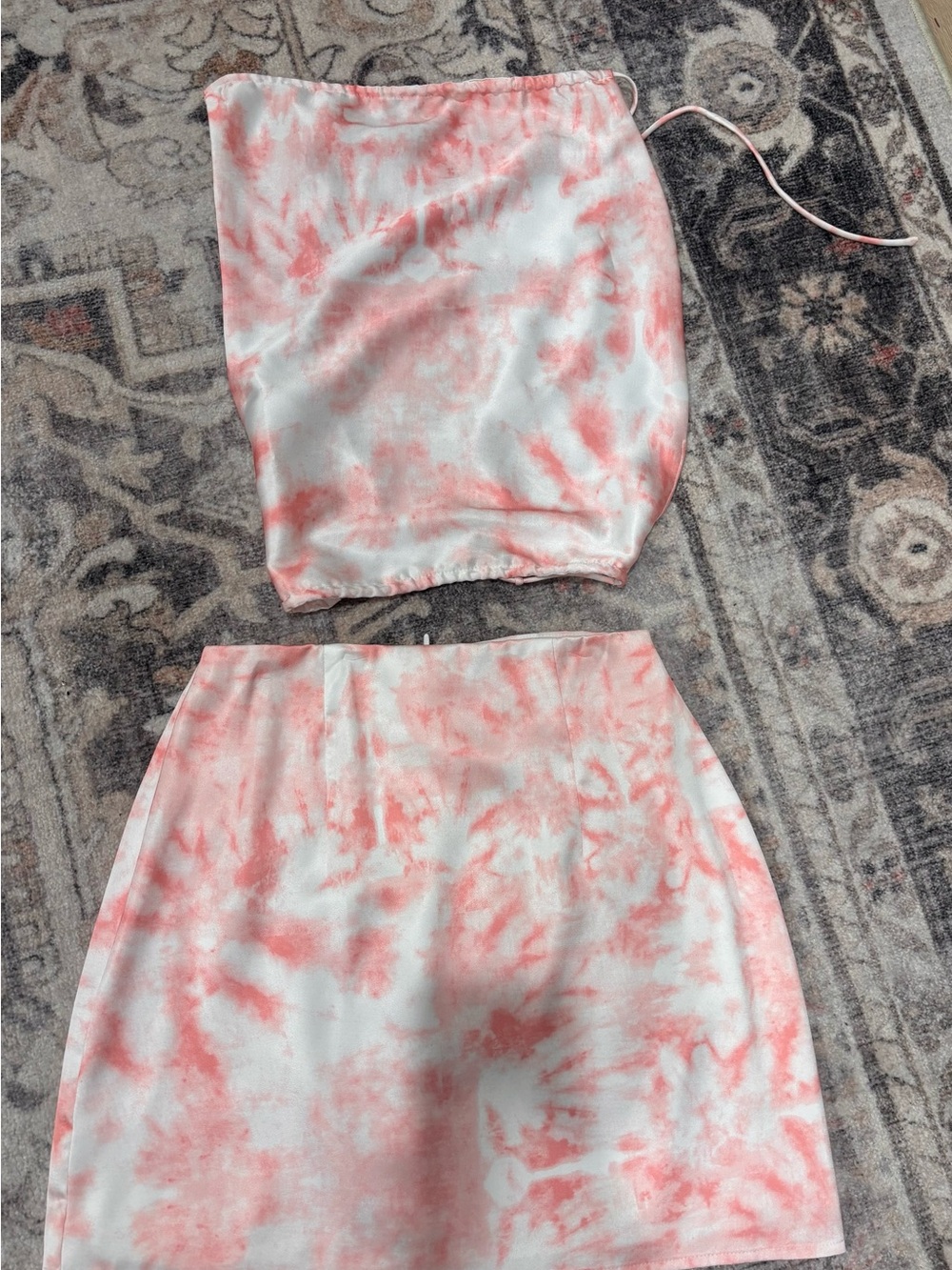 Pink and White Tie-Dye Mini Skirt and Top - Sabo